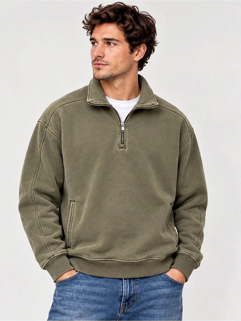 YPB Abercrombie & Fitch neoKNIT MAX Half-Zip Sweatshirt Olive Green Men’s Large